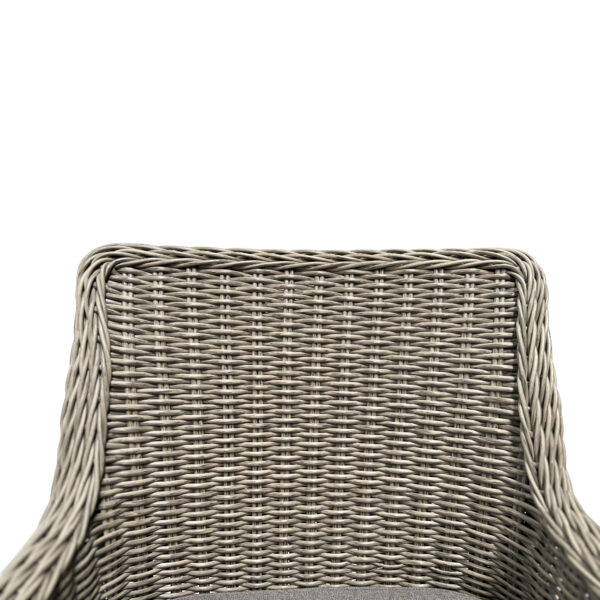 Ponte High Back Wicker & Aluminium Armed Dining Chair with Timber Legs - Grey Wicker - Image 4