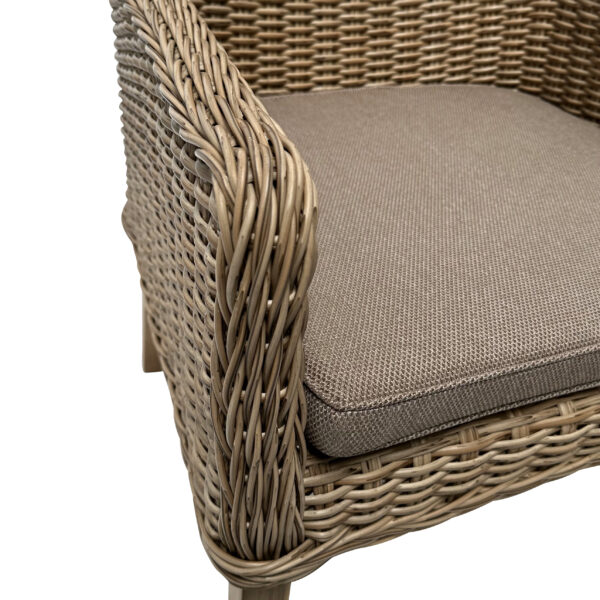 Ponte High Back Wicker & Aluminium Armed Dining Chair with Timber Legs - Weathered Natural Wicker - Image 3