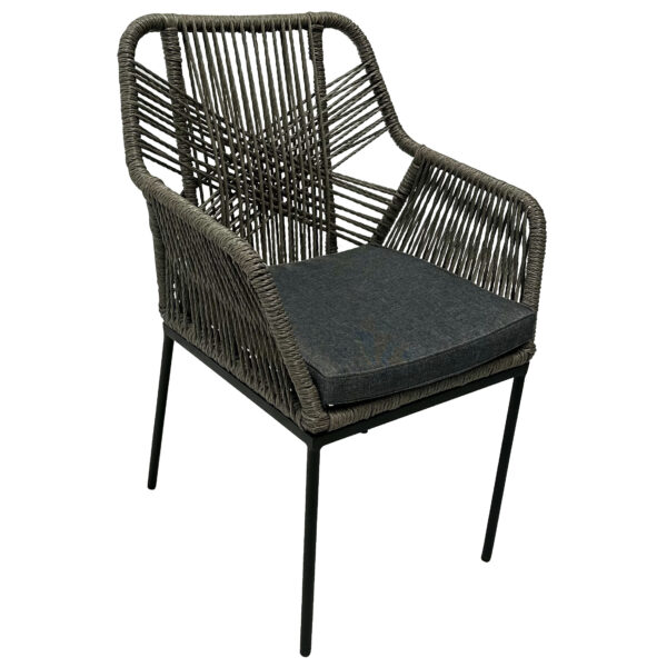 Seattle High Backed Rope & Steel Dining Chair - Mid Grey